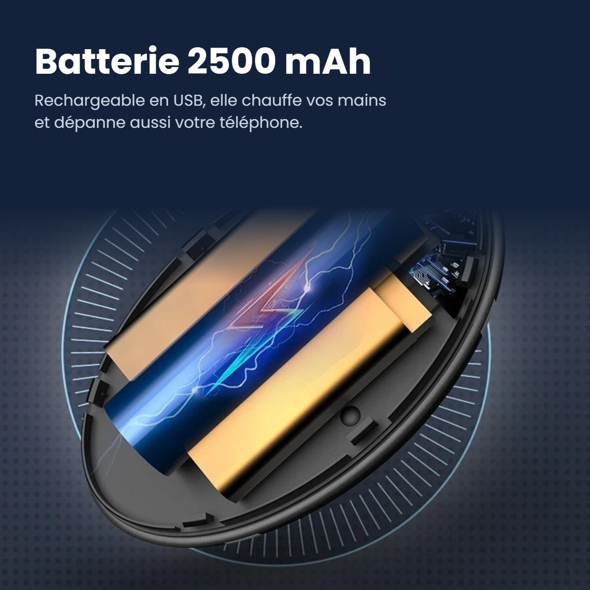 Batterie 2500 mAh intégrée rechargeable en USB