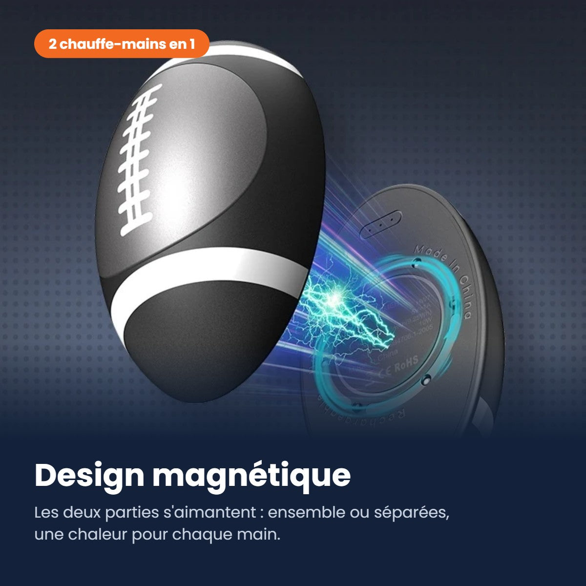 Chauffe-mains magnétique séparable en deux parties